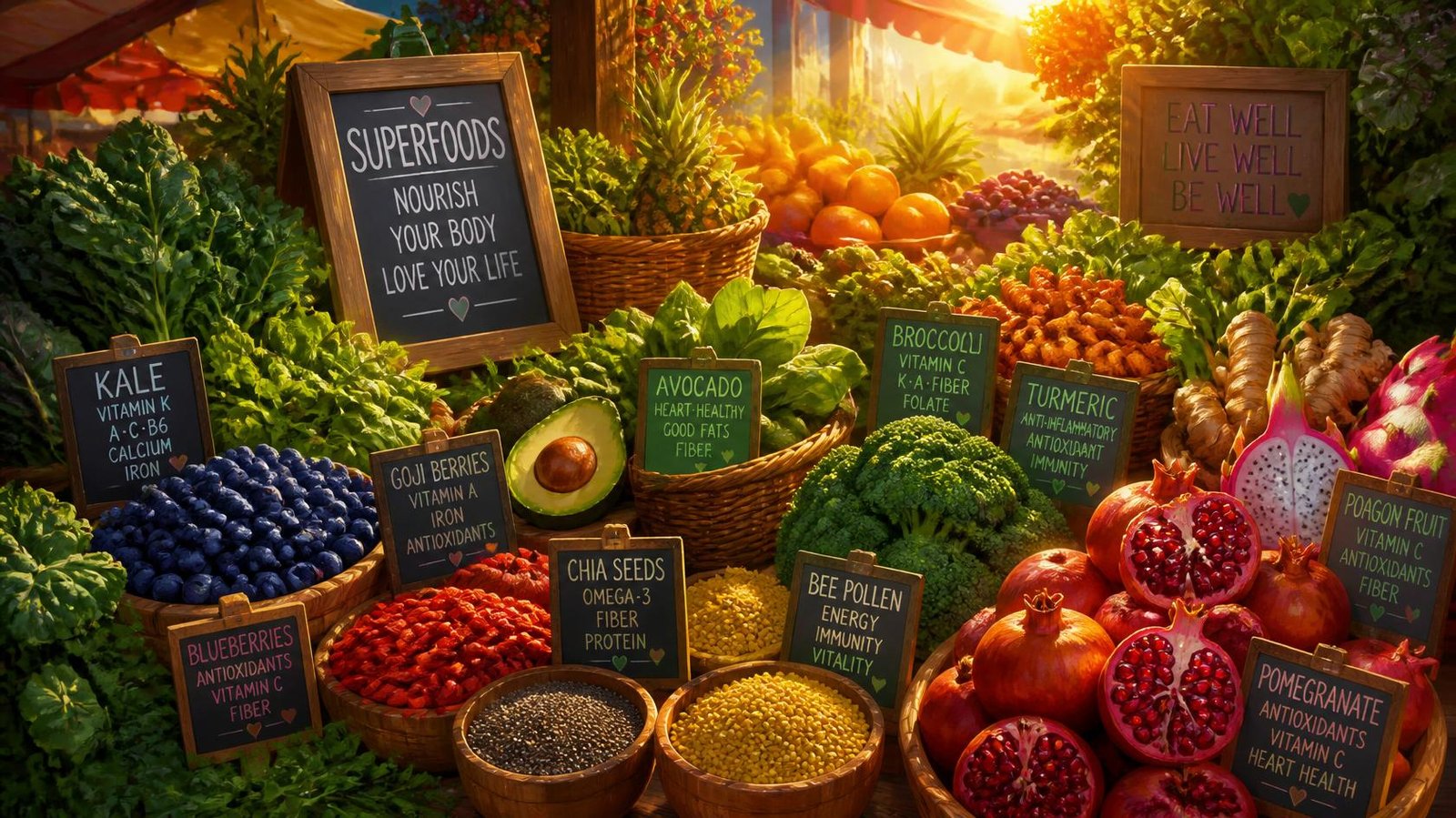 A vibrant display of the best superfoods to lower creatinine levels naturally, including kidney-safe blueberries, red bell peppers, and garlic.